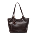 Grand sac cabas vintage marron foncé avec bandoulière et pendentif tressé - Avec Pendentif / café