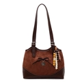 Brown leopard-style tote bag with bow detail and beaded tassel pendant accessory - With Pendant / Brown