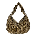 Leopard print canvas hobo bag with scrunchie handles and spacious interior design - With Pendant / Brown Leopard