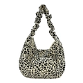 Leopard print canvas crossbody bag with stylish ruched handle and zip closure for women - With Pendant / Beige Leopard