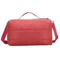 Magenta quilted down tote bag with nylon texture and adjustable crossbody shoulder strap - Red