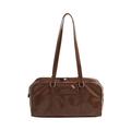 Brown patent leather shoulder bag with vintage rectangular design and silver hardware - Brown