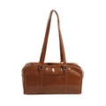 Borsa tote marrone minimalista in ecopelle lucida con doppi spallacci lunghi e zip - Marrone Fango