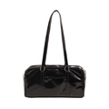 Minimalist black patent leather tote bag with glossy finish and long shoulder straps - Black