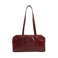 Minimalist burgundy patent leather tote bag with slim shoulder straps and silver metal rings - Red