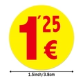 Etichette adesive rotonde gialle da 3,8 cm con stampa del prezzo 1,25 Euro in rosso - S119 (1.25 €)