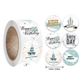 Roll of 500 colorful 1-inch Happy Birthday stickers with 6 assorted festive designs - Fresh Birthday Gift Style (S112) / 1.5 Inch - 3.8 cm