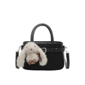Chic black faux leather crossbody bag with decorative buckle and cute bunny charm - With Pendant / Black