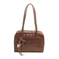 Grande borsa sottobraccio in pelle marrone vintage con ciondolo a T da donna - Con Ciondolo / Marrone