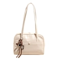 Borsa a spalla minimalista in pelle PU beige con fascino vintage e ciondolo marrone - Con Ciondolo / Bianco Sporco