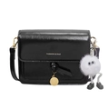 Borsa a tracolla nera lucida da donna con simpatico ciondolo in peluche bianco morbido - Senza Ciondolo / Nero