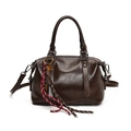 Bolso Boston vintage marrón oscuro de cuero encerado con colgante de tejido - Sin colgante / café