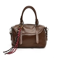 Bolso Boston marrón chocolate brillante con borla de cuerda trenzada de colores - Sin colgante / Marrón