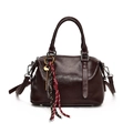 Bolso de mano retro en cuero burdeos con borla trenzada y correa ajustable para mujer - Sin colgante / Burdeos