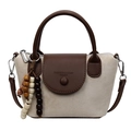 Bolso bombonera retro en crema y marrón con asa de cuentas y correa de hombro ajustable - Blanco Roto