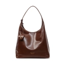 Dark brown Hobo tote bag in glossy oil wax leather with a small matching coin purse - Brown