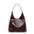Dark brown high-gloss leather hobo bag with matching mini pouch and shoulder strap - Brown