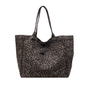 Stylish leopard print canvas tote bag with spacious interior and front pocket for women - Brown