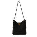 Borsa a secchiello hobo in pelle scamosciata nera con fibbia girevole dorata lucida - Nero