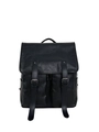 Classic black PU leather backpack with vintage buckle straps and dual front pockets - With Pendant / Black