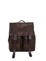 Retro dark brown PU leather backpack with vintage buckle straps and dual front pockets - With Pendant / Brown