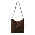 Borsa a spalla scamosciata leopardata marrone scuro con chiusura in metallo dorato - Leopardo Nero