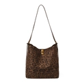 Chic leopard print velvet handbag with brown leather straps and metal twist-lock - Leopard Brown