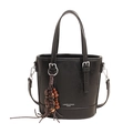 Minimalistische schwarze Beuteltasche aus PU-Leder mit elegantem Holzperlen-Quaste - Schwarz