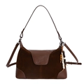 Brown suede patchwork crossbody bag with wood bead tassel and adjustable strap - With Pendant / Brown