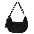 Minimalist black suede hobo bag with adjustable strap and small matching coin purse - Black