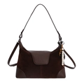 Dark brown suede patchwork small square handbag with wooden bead pendant and strap - With Pendant / Brown