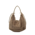 Bolso hobo de piel sintética marrón claro con textura de felpa y asa de cuero - Marrón