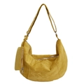 Chic mustard yellow suede hobo bag with moon shape design and matching mini coin purse - Yellow