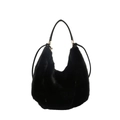 Bolso hobo chic de piel sintética negra con asas de cuero y anillas doradas - Negro