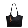 Borsa tote vintage in ecopelle nera con trama retrò e ciondolo in perline di legno - Con Ciondolo / Nero