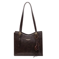 Retro dark brown large tote bag in vintage faux leather with gold hardware and knot charm - With Pendant / Brown