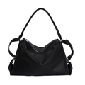Bolso tote negro minimalista con textura de lichi y cremallera plateada para mujer - Negro