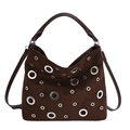 Borsa tote retrò in pelle scamosciata marrone scuro con occhielli e tracolla rimovibile - caffè
