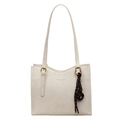 Cream white vintage tote bag with thin straps and a dark brown woven rope detail - With Pendant / Off-white