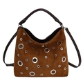 Borsa tote in pelle scamosciata marrone con occhielli in metallo e tracolla regolabile - Marrone