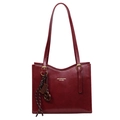 Large capacity vintage burgundy shoulder bag in glossy faux leather with gold branding - Red