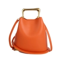Orange leather bucket bag with gold rectangular metal handle and slim shoulder strap - Orange