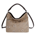 Borsa hobo retrò in pelle scamosciata kaki con occhielli in metallo e tracolla - Cachi