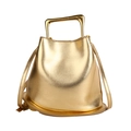 Metallic gold bucket bag with rectangular metal handle and shoulder strap - Gold