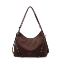 Sac fourre-tout en cuir mat marron foncé avec accents mode vintage et détails argentés - café