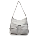 Sac fourre-tout minimaliste en toile gris clair avec deux poches avant à rabat - Blanc