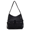 Sac fourre-tout en toile noire avec design multi-poches et bandoulière réglable - Noir