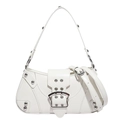 Borsa chic bianco crema stile biker con borchie argentate e fibbie decorative - Bianco