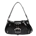 Borsa a mano punk in pelle verniciata nera con borchie e fibbia metallica argento - Nero