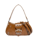 Borsa a spalla retrò Y2K marrone con borchie metalliche e finitura lucida effetto pelle - Marrone
